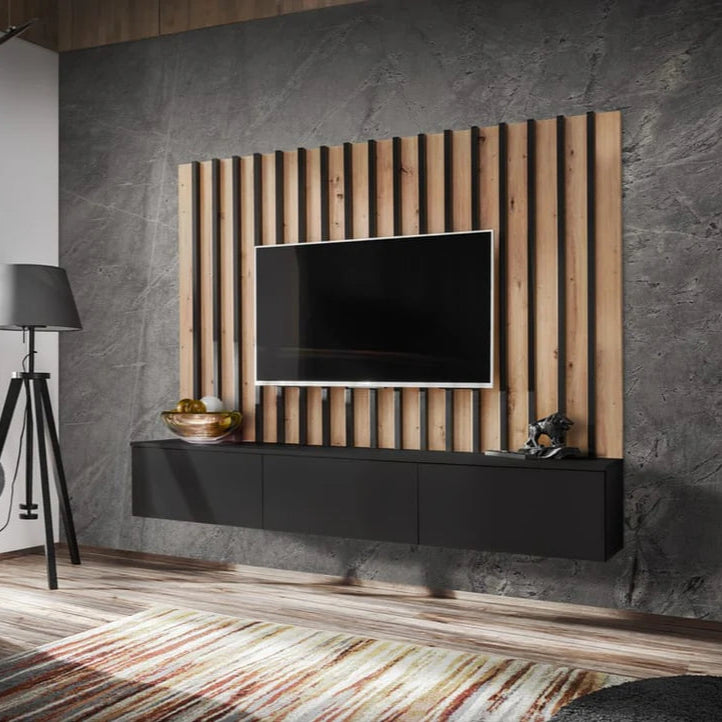 Verti II Wooden TV Entertainment Unit in Oak Hickory & Black