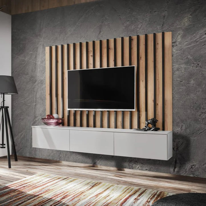 Verti II Wooden TV Entertainment Unit in Pearl Grey & Oak Artisan