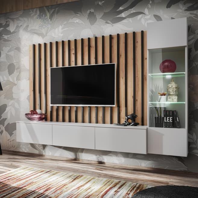 Verti Wooden TV Entertainment Unit in Pearl Grey & Oak Artisan