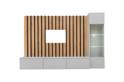 Verti Wooden TV Entertainment Unit in Pearl Grey & Oak Artisan