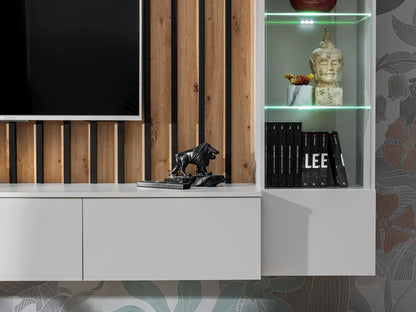 Verti Wooden TV Entertainment Unit in Pearl Grey & Oak Artisan