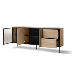 Visso Sideboard with 3 Doors 2 Drawers in Oak Linear - 201cm