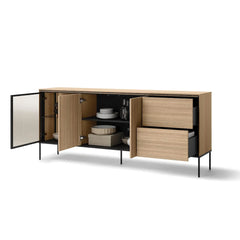 Visso Sideboard with 3 Doors 2 Drawers in Oak Linear - 201cm
