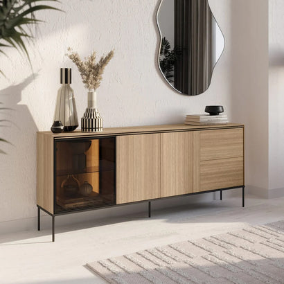 Visso Sideboard with 3 Doors 2 Drawers in Oak Linear - 201cm
