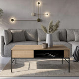 Visso Wooden Coffee Table with 1 Shelf in Oak Linear