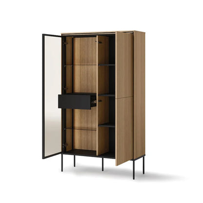 Visso Wooden Display Cabinet with 3 Doors 1 Drawer in Oak Linear