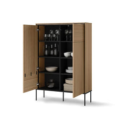 Visso Wooden Highboard with 2 Doors in Oak Linear