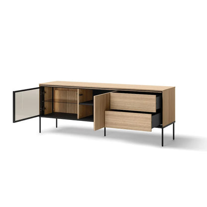 Visso Wooden Small TV Stand with 2 Doors 2 Drawers in Oak Linear