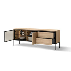 Visso Wooden Small TV Stand with 2 Doors 2 Drawers in Oak Linear