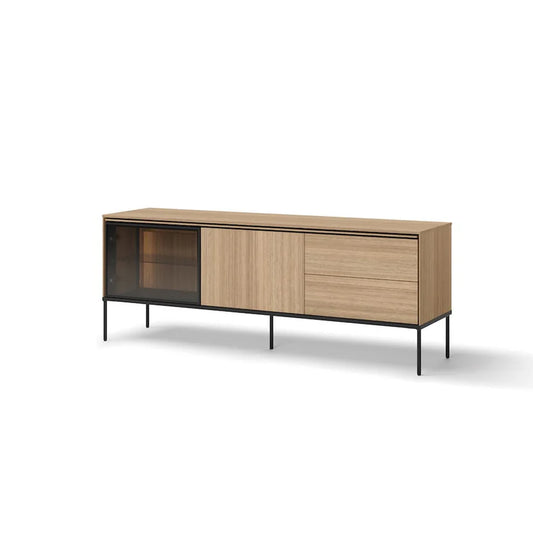 Visso Wooden Small TV Stand with 2 Doors 2 Drawers in Oak Linear