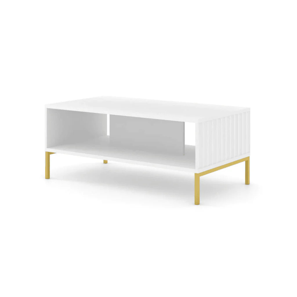 Wave Wooden Coffee Table 90cm in White with Gold Metal Legs