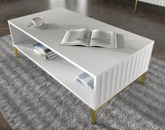 Wave Wooden Coffee Table 90cm in White with Gold Metal Legs - Furniture One Shop