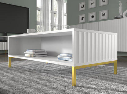 Wave Wooden Coffee Table 90cm in White with Gold Metal Legs