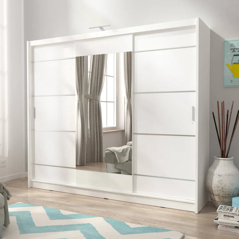 Wiki Mirrored Wardrobe 250cm With 3 Sliding Doors In White Matt