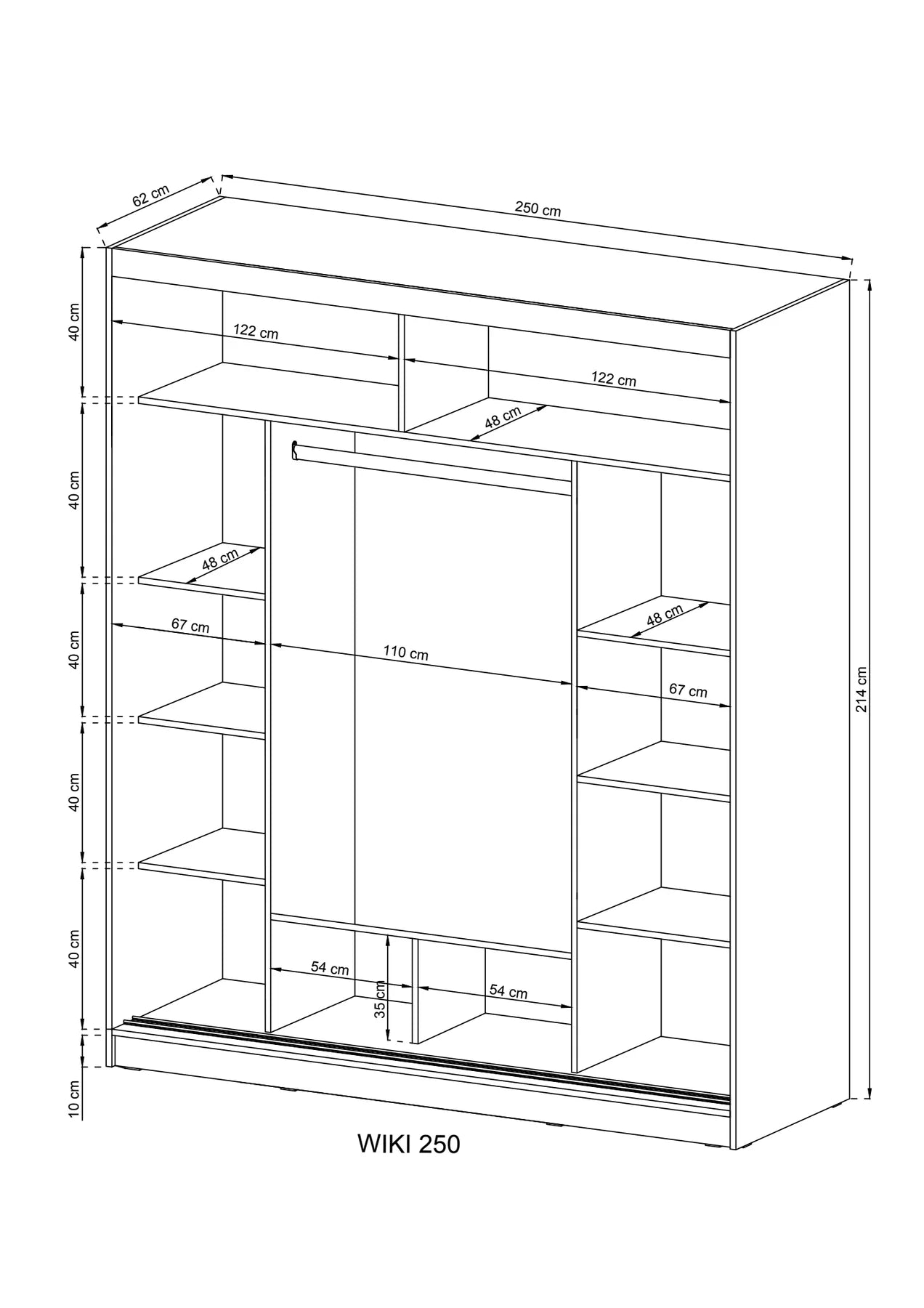 Wiki Mirrored Wardrobe 250cm With 3 Sliding Doors In White Matt