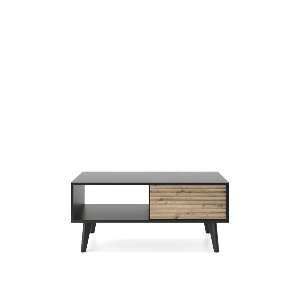 Willow Wooden Coffee Table 104cm in Oak Artisan and Black With Black Wooden Legs