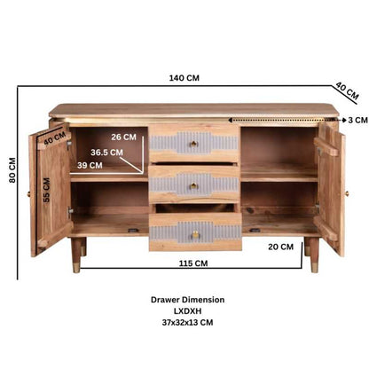 Wilton 2 Doors 3 Drawers Sideboard in Acacia Wood 140cm - UK