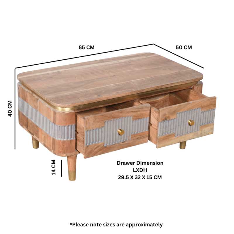 Wilton 2 Drawers Coffee Table In Acacia Wood - UK