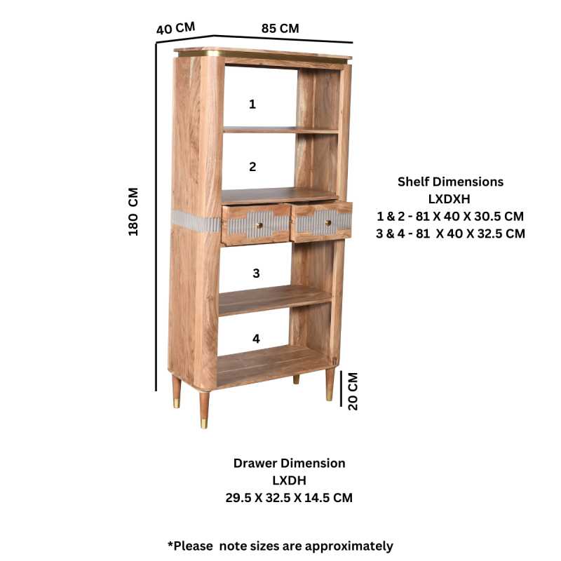 Wilton 2 Drawers Open Bookcase In Acacia Wood - UK