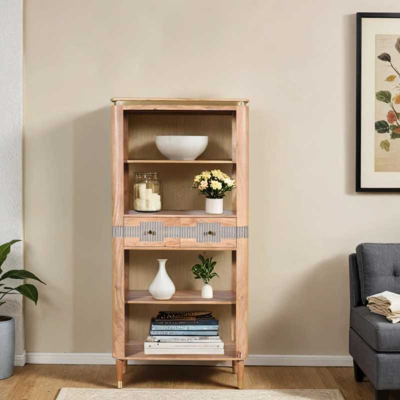 Wilton 2 Drawers Open Bookcase In Acacia Wood - UK