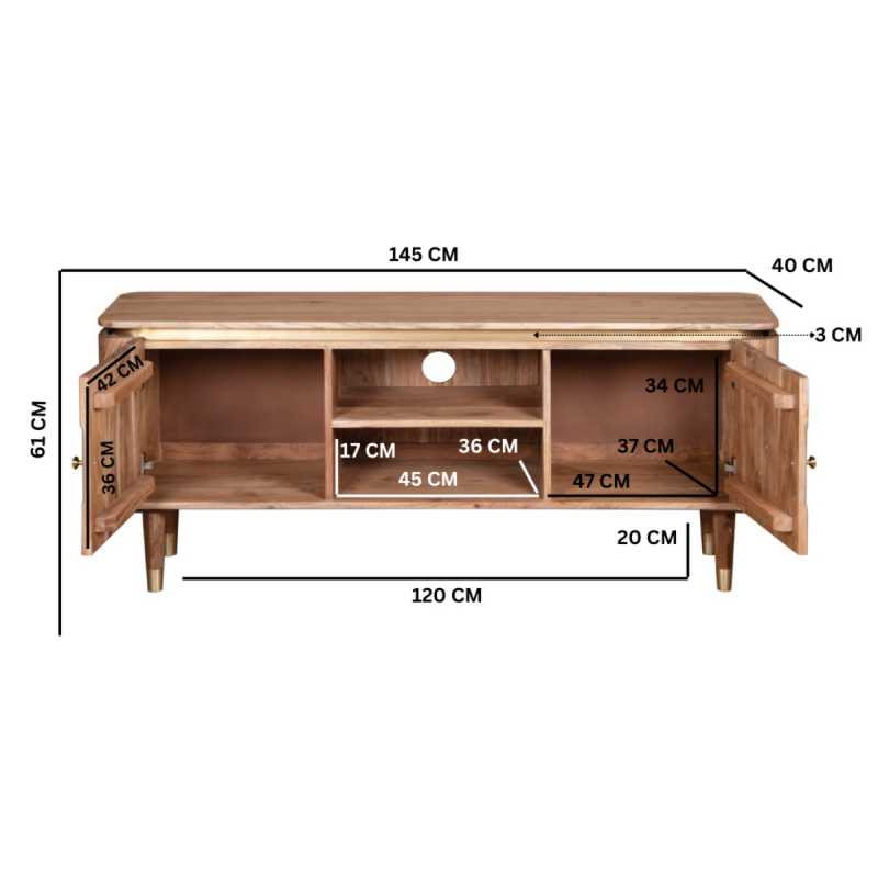 Wilton TV Stand In Acacia Wood 145cm - UK