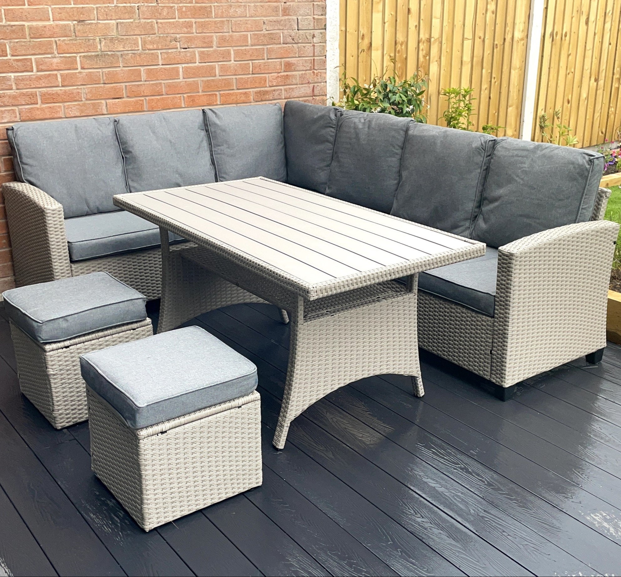 York 8 Seater Grey Rattan Corner Sofa With Dining Set