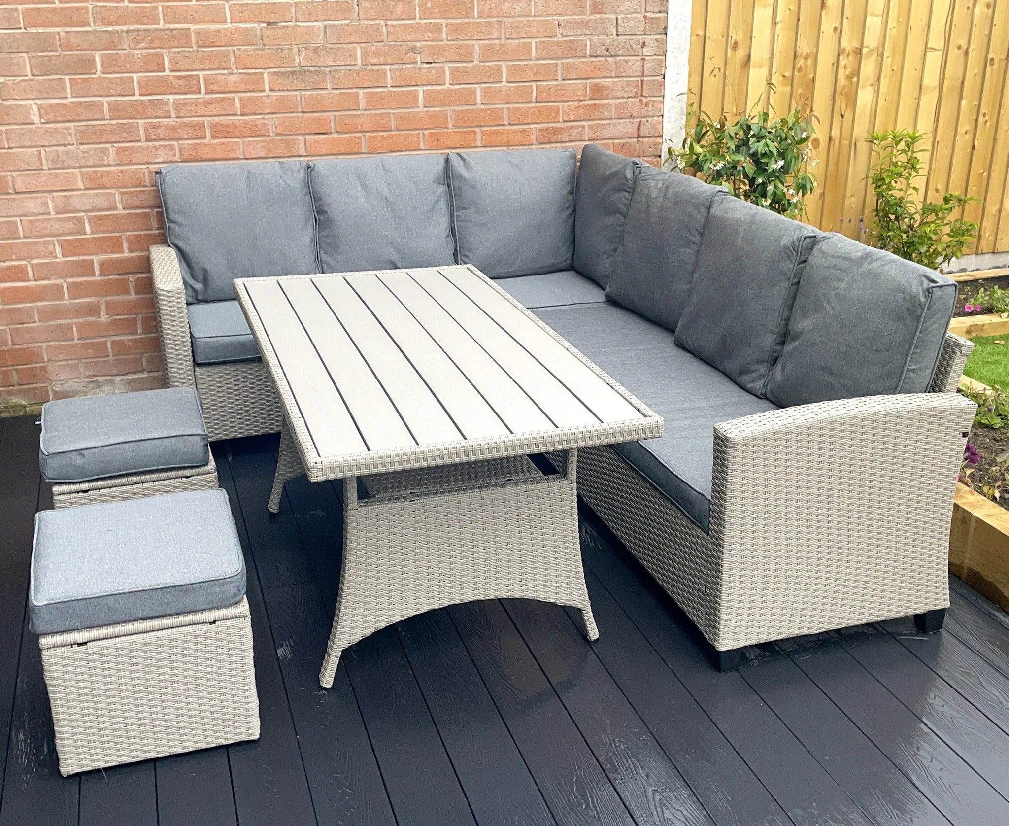 York 8 Seater Corner Sofa With Dining Set in Grey Rattan