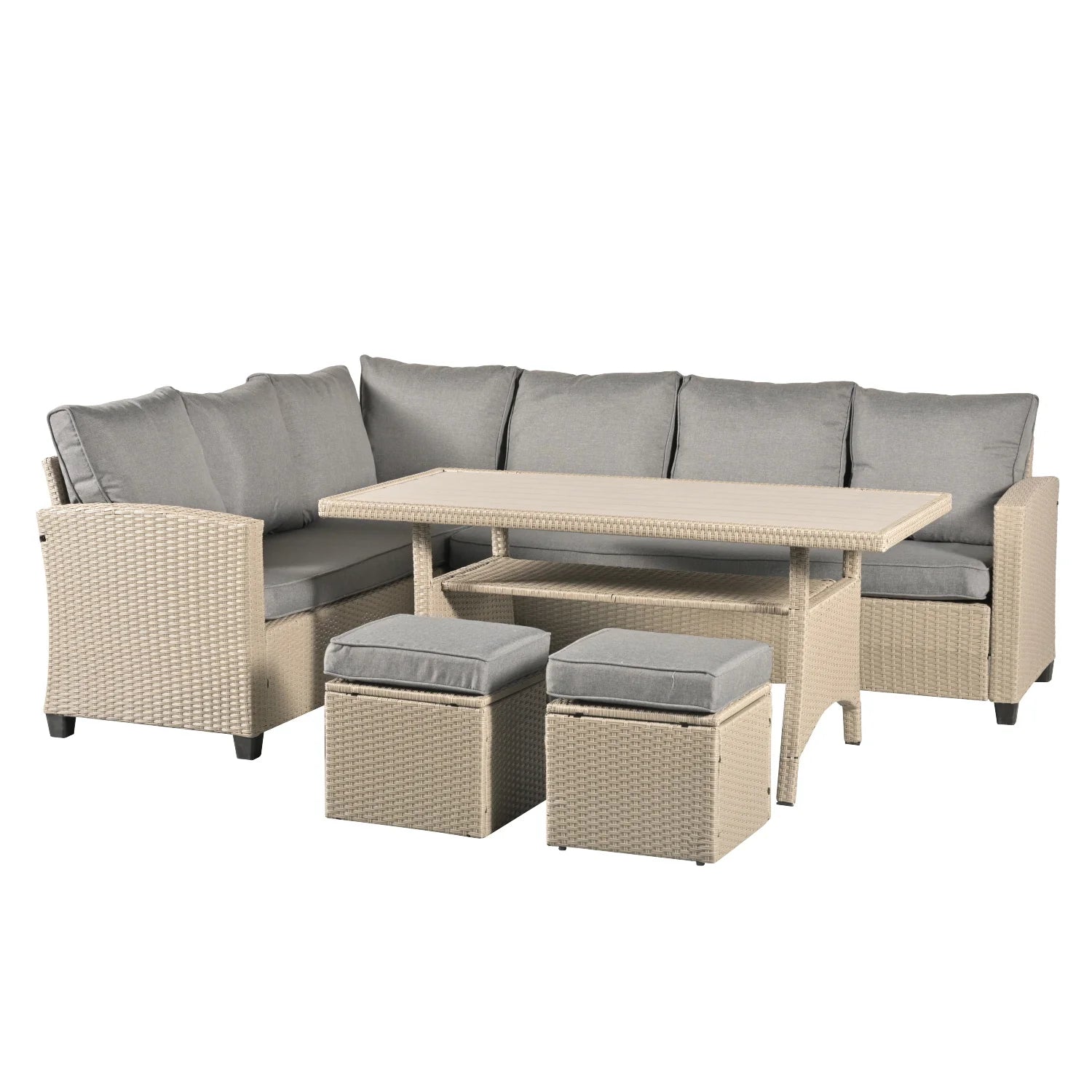 York 8 Seater Corner Sofa With Dining Set in Grey Rattan