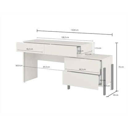 Yukon Wooden Dressing Table with 4 Drawers in Cashmere - 143cm