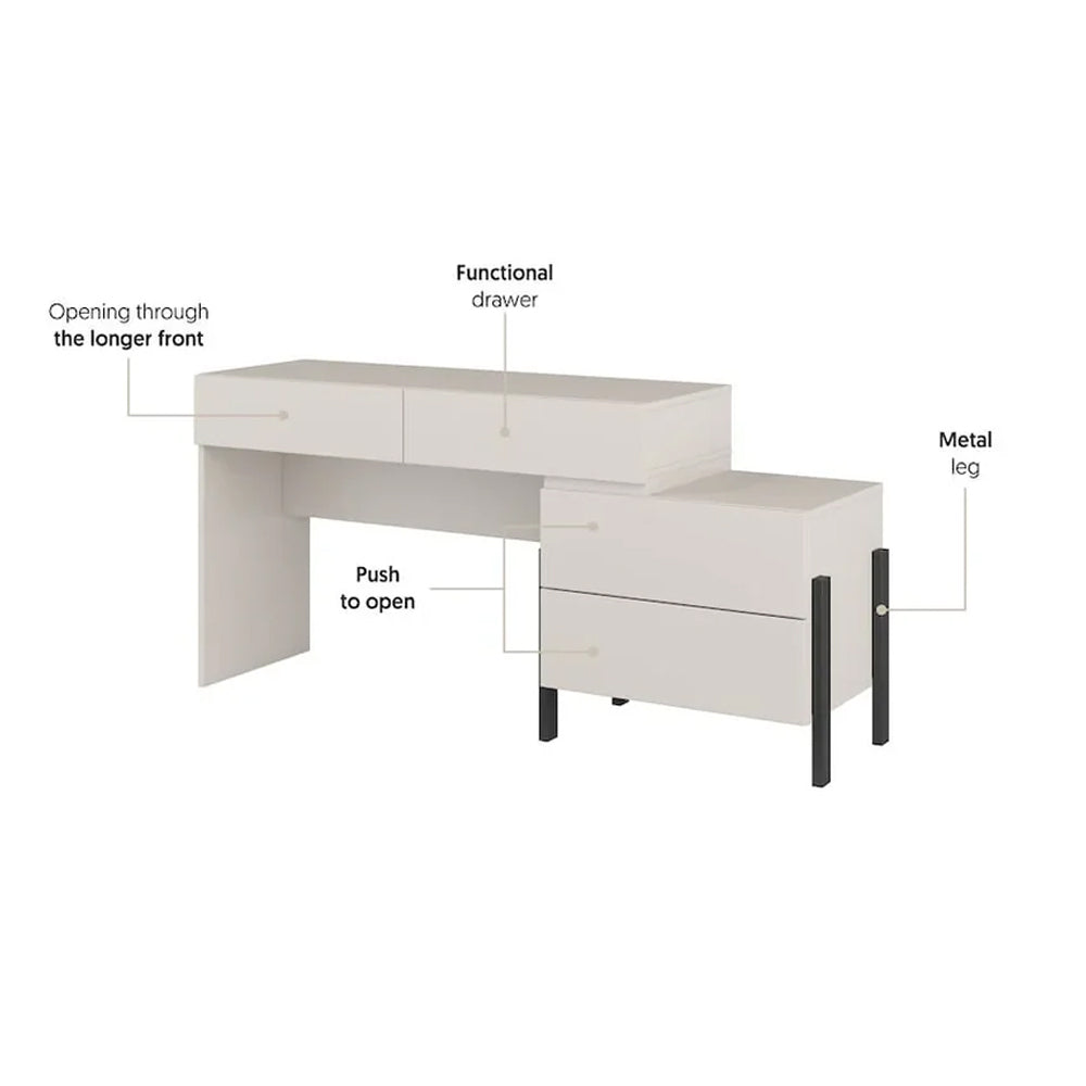 Yukon Wooden Dressing Table with 4 Drawers in Cashmere - 143cm