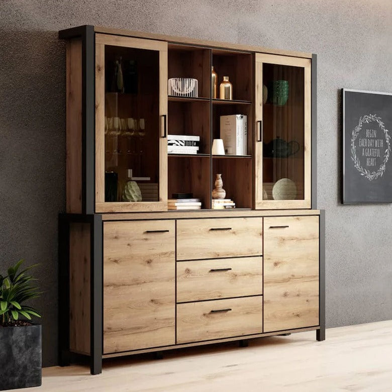 Aktiv Wooden 2 Door 6 Shelves Hutch in Oak for Sideboard