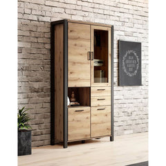Aktiv Large Wooden Tall Display Cabinet in Oak - Furniture One Shop
