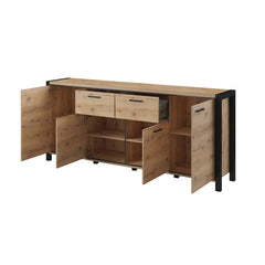 Aktiv Large Wooden 4 Door 2 Drawers Sideboard in Oak - Furniture One Shop