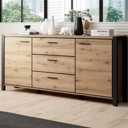 Aktiv Small Wooden 2 Door 3 Drawers Sideboard in Oak - Furniture One Shop