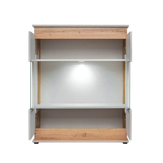 Berlin Wooden 2 Doors Display Cabinet in Oak and Matt Grey - Furniture One Shop