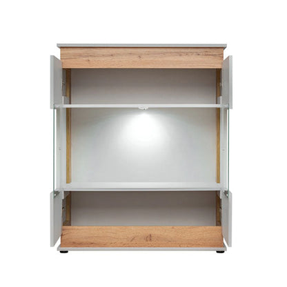 Berlin Wooden 2 Doors Display Cabinet in Oak and Matt Grey - Furniture One Shop