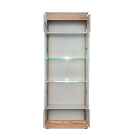 Berlin Wooden Tall Display Cabinet in Oak and Matt Grey