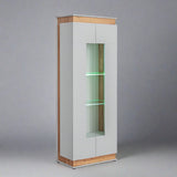 Berlin Wooden Tall Display Cabinet in Oak and Matt Grey