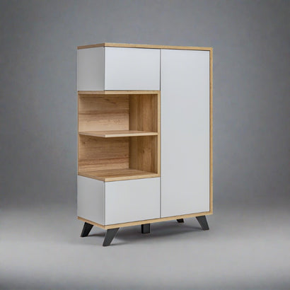 Bogota Wooden 3 Doors Display Cabinet in Grey and Riviera Oak - Furniture One Shop