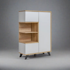 Bogota Wooden 3 Doors Display Cabinet in Grey and Riviera Oak - Furniture One Shop