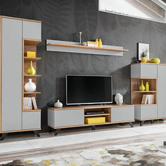 Bogota Wooden Wall Shelf in Grey and Riviera Oak - 160cm - Furniture One Shop