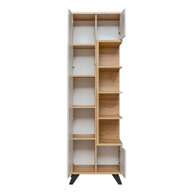 Bogota Wooden Tall Display Cabinet in Grey and Riviera Oak - Furniture One Shop