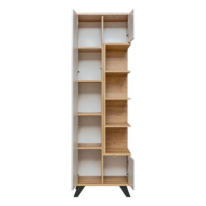 Bogota Wooden Tall Display Cabinet in Grey and Riviera Oak - Furniture One Shop