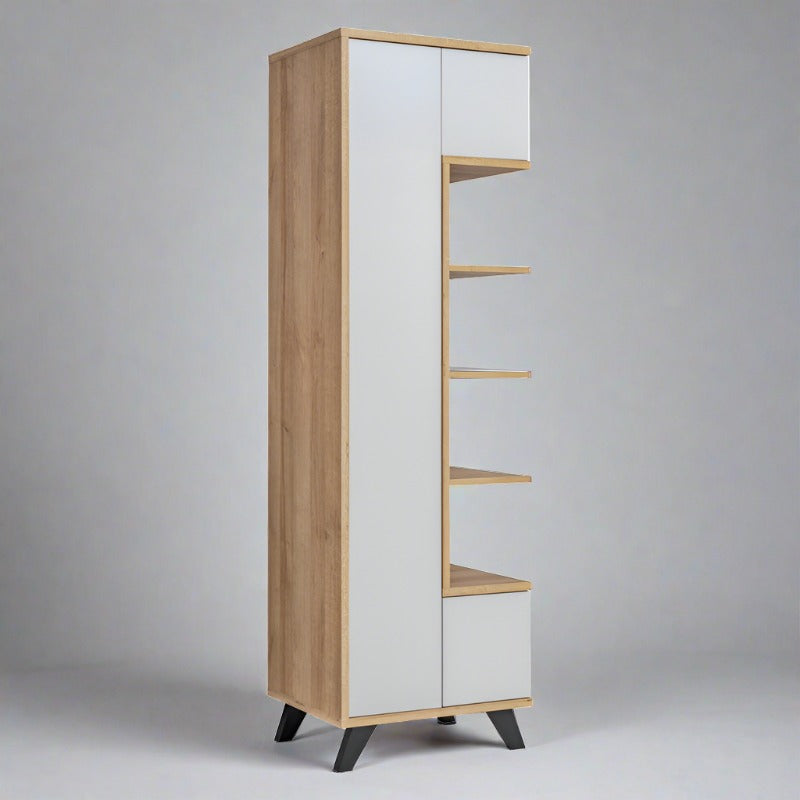 Bogota Wooden Tall Display Cabinet in Grey and Riviera Oak - Furniture One Shop