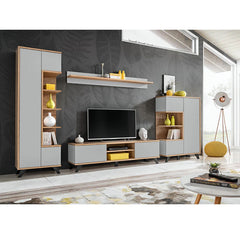 Bogota Wooden Tall Display Cabinet in Grey and Riviera Oak - Furniture One Shop