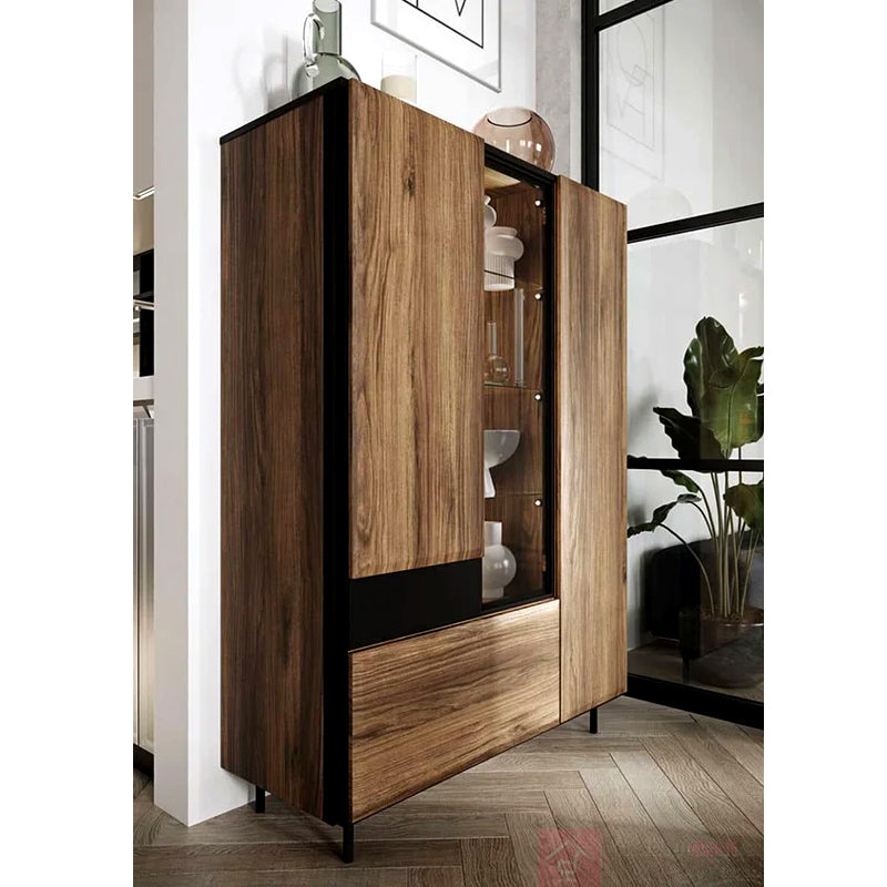 Borga Large Wooden Tall Display Cabinet in Oak Catania - Furniture One Shop