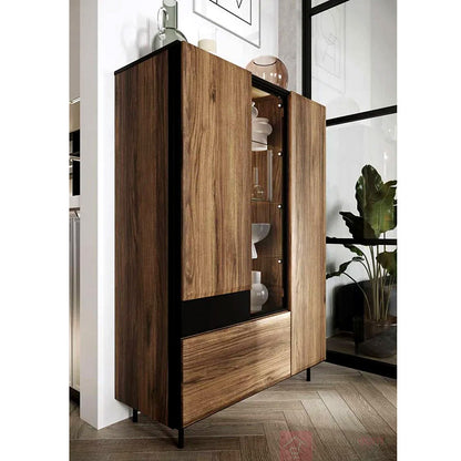 Borga Large Wooden Tall Display Cabinet in Oak Catania - Furniture One Shop