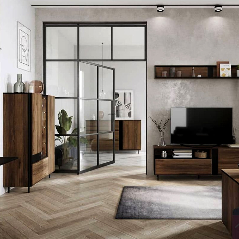 Borga Large Wooden Tall Display Cabinet in Oak Catania