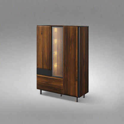 Borga Large Wooden Tall Display Cabinet in Oak Catania - Furniture One Shop