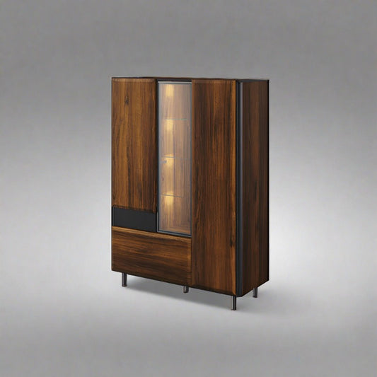 Borga Large Wooden Tall Display Cabinet in Oak Catania - Furniture One Shop